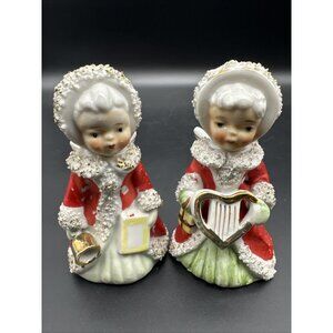 Vintage Christmas 50’s Ucagco Spaghetti Angel Bell Harp Figurine Kitsch Ceramic